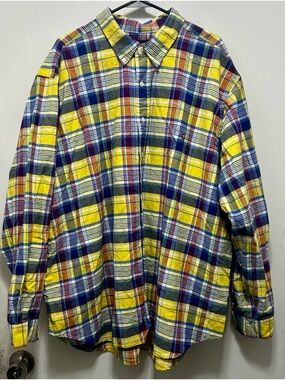 Ralph Lauren Yellow and Blue Plaid Cotton Button-Down Shirt